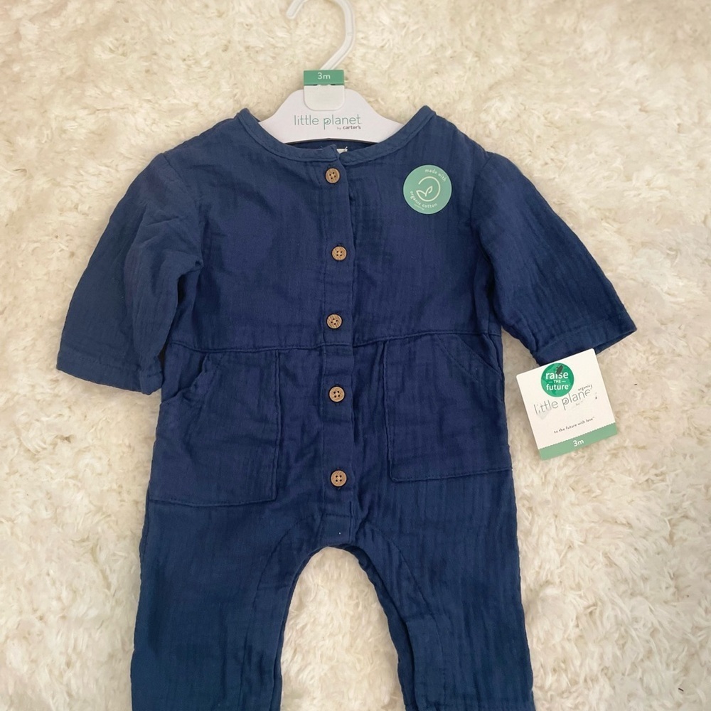 Carter's Little Planet Organic Baby Gauze Romper Blue‎ Size 3M